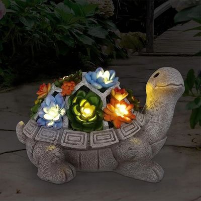 Succulento 7 luces LED Jardín solar Estatuas al aire libre Tortuga para patio Balcón Regalos únicos de reciclaje